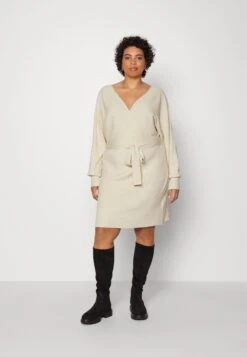 Wrap V Ausschnitt Mini Strickkleid Mit Gürtel - Vestido De Punto - Off White