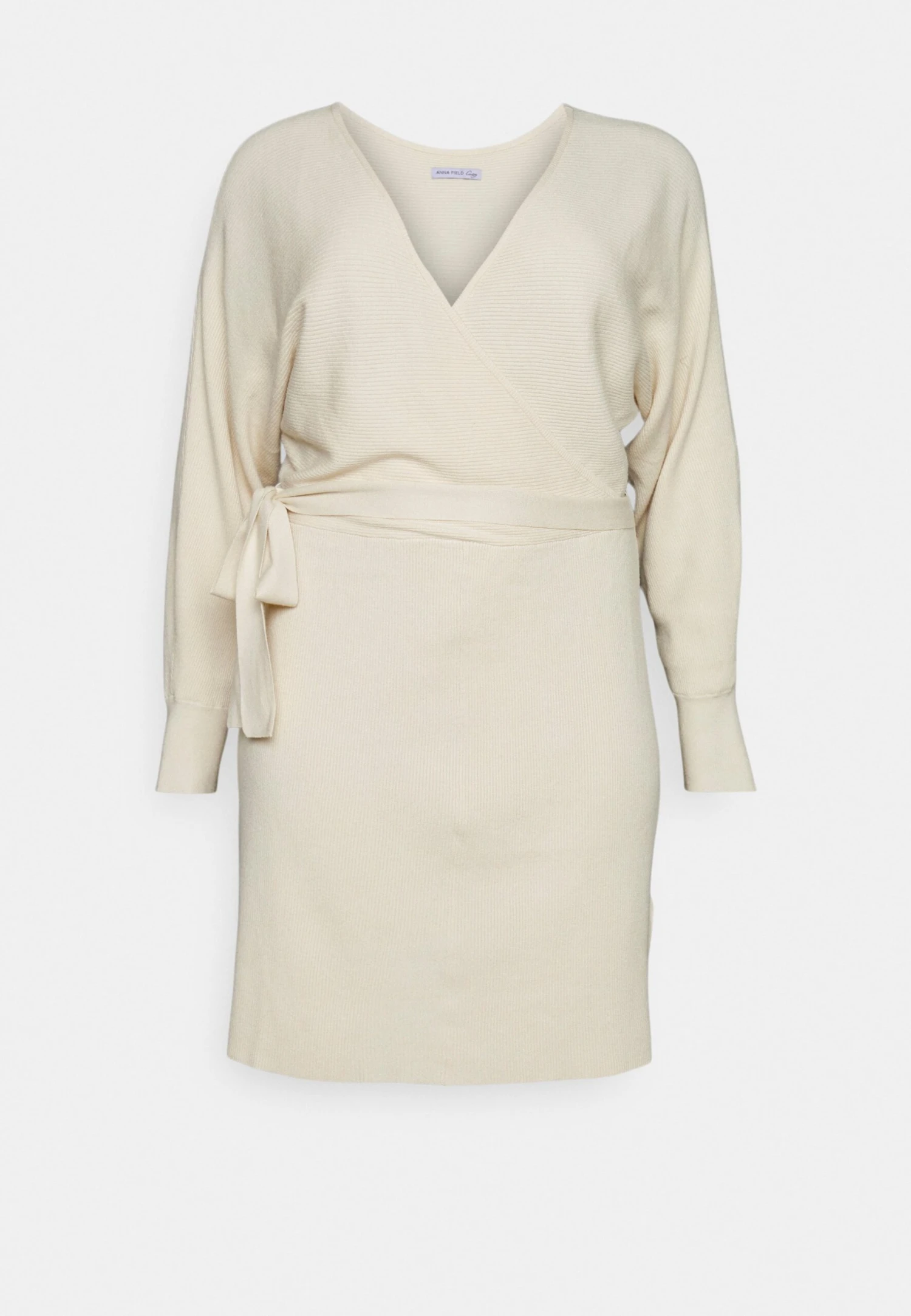 Wrap V Ausschnitt Mini Strickkleid Mit Gürtel - Vestido De Punto - Off White 4 Wrap V Ausschnitt Mini Strickkleid Mit Gürtel - Vestido De Punto - Off White - Imagen 4