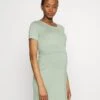 Short Sleeves Ruched Waist Mini Flared Dress - Vestido Ligero - Light Green