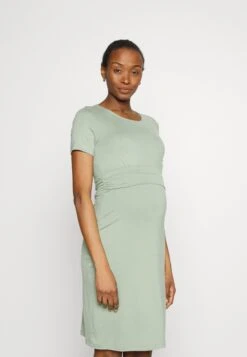 Short Sleeves Ruched Waist Mini Flared Dress - Vestido Ligero - Light Green